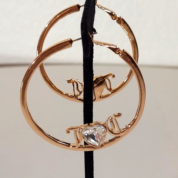 Juicy Couture Los Angeles California Gold Toned Initial Hoop Earrings - Picture 7 of 9